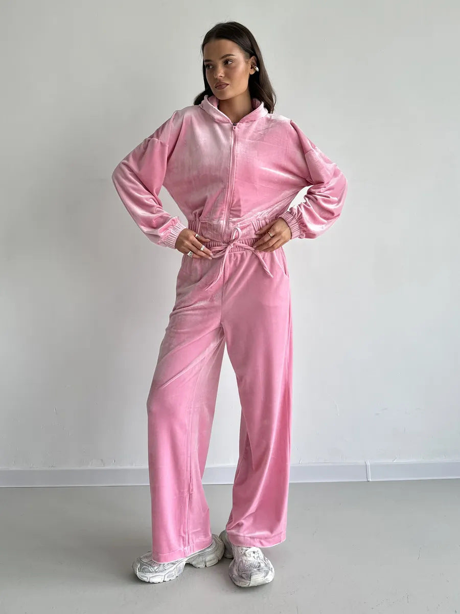 Kvinders velour tracksuit med høj talje og cropped jakke Skovae