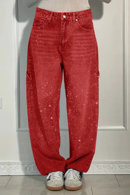 Kvinder casual baggy jeans med glitrende applikationer Stilla