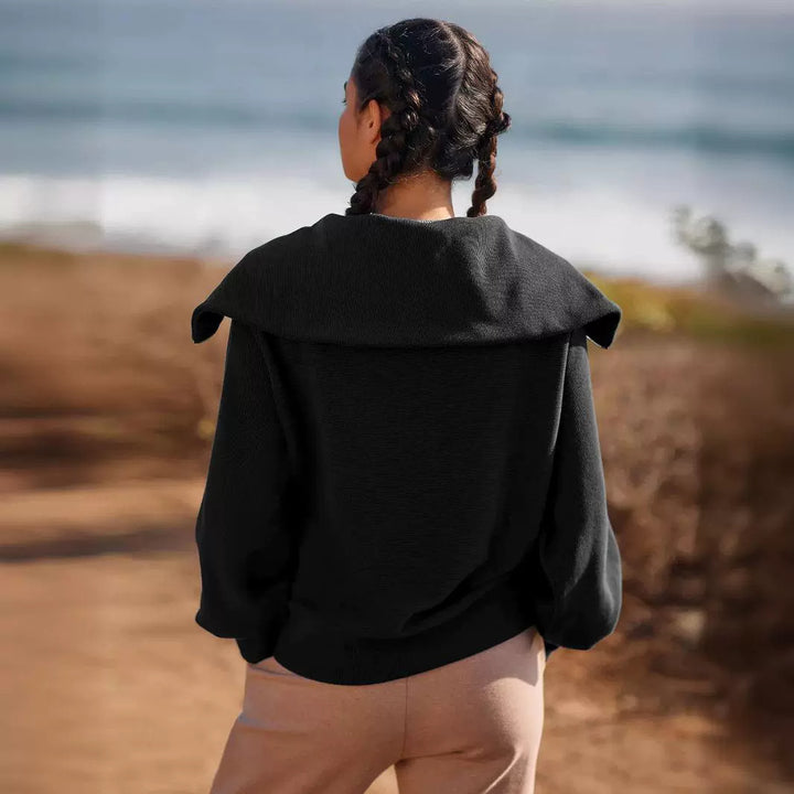 Dame Oversized Sweatshirt med elegant krave og lynlås Stilla
