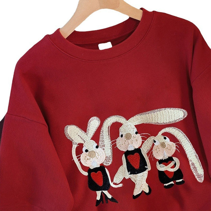 Dame T-shirt med humoristisk kaninmotiv og glitrende detaljer Stilla