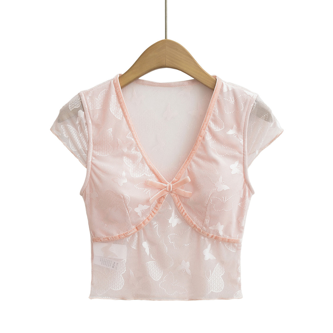 Dame Spids-Crop-Top med raffinerede Flæsedetaljer og delikate Spaghetti-Stropper Stilla