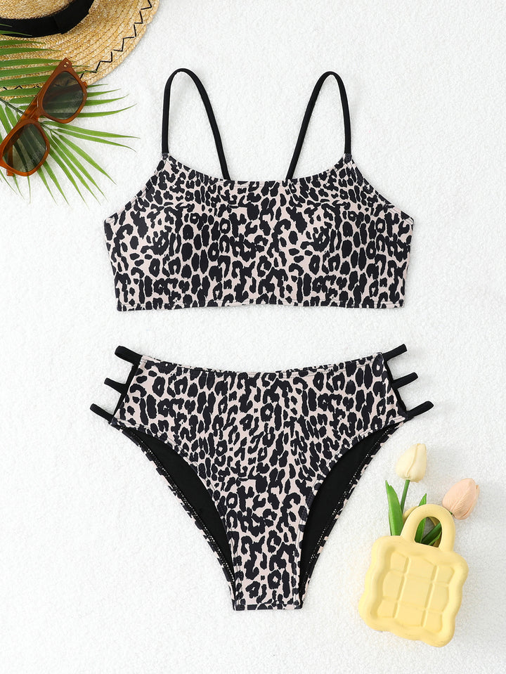 Dame leopardmønster bikini-sæt med sporty detaljer Skovae