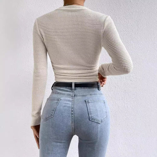 Stilla | Langærmet T-shirt Slim Fit Blødt Strukturstrik Flæsepose Korte Model