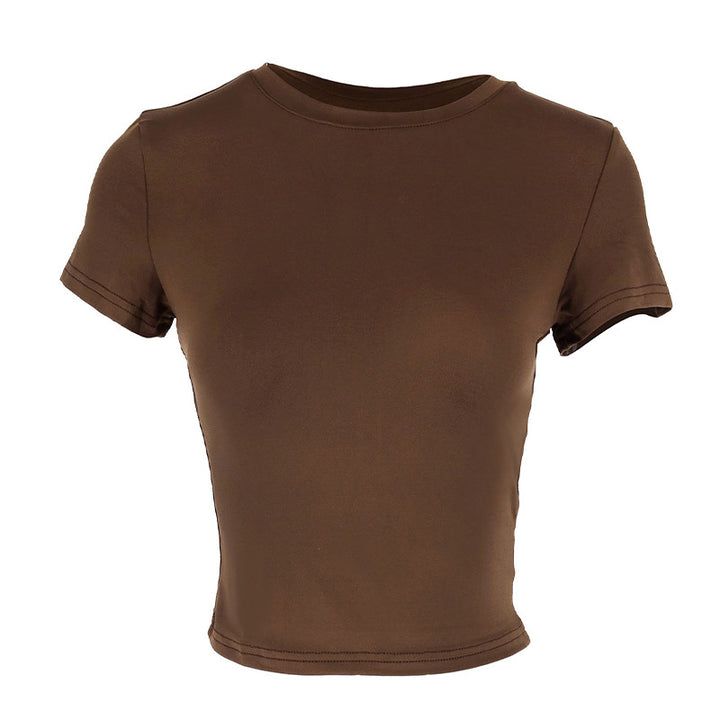 Dame tætsiddende Crop-Top med rund halsudskæring og elastisk materiale Skovae