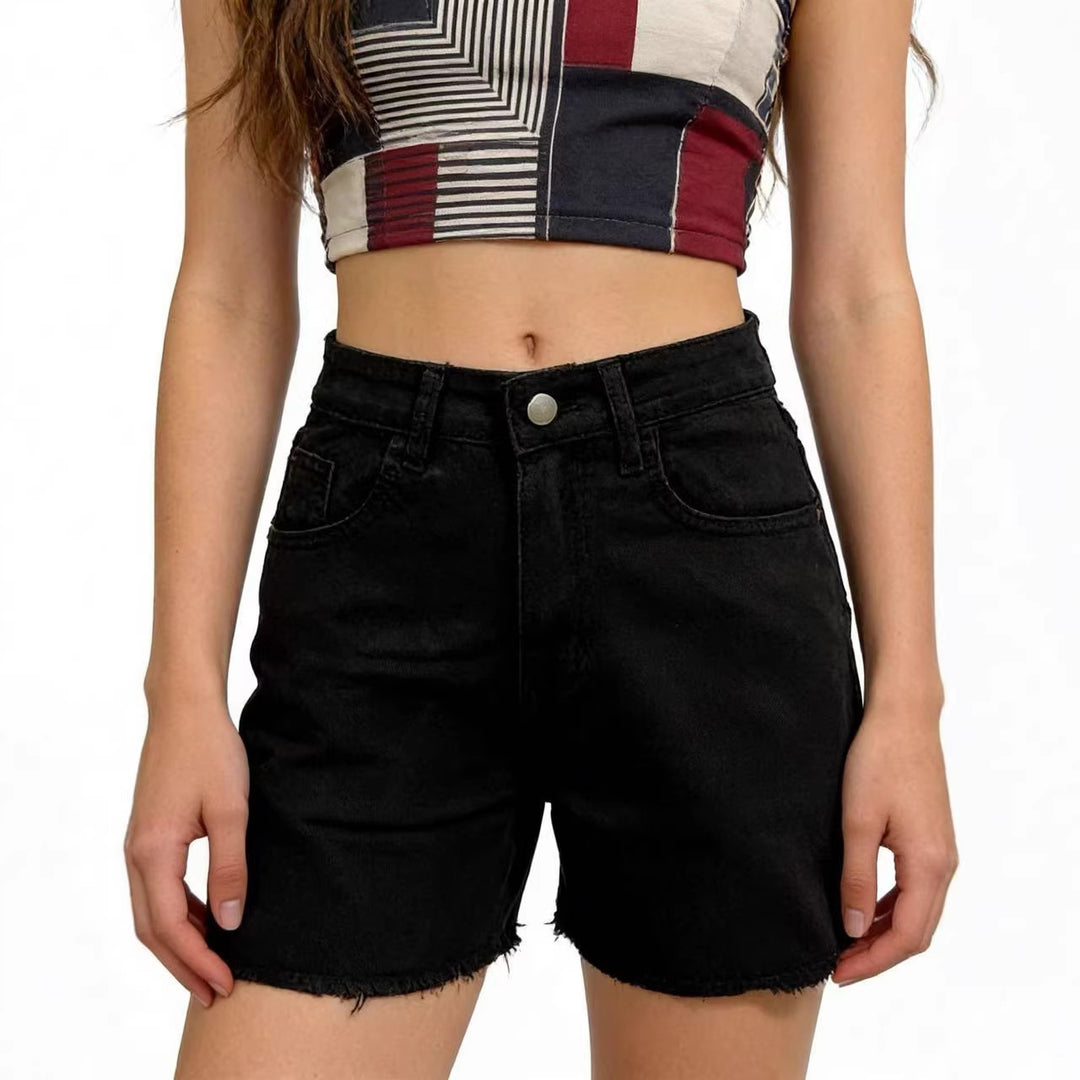 Dame fashionable Denim-shorts i casual snit med franset kant Skovae