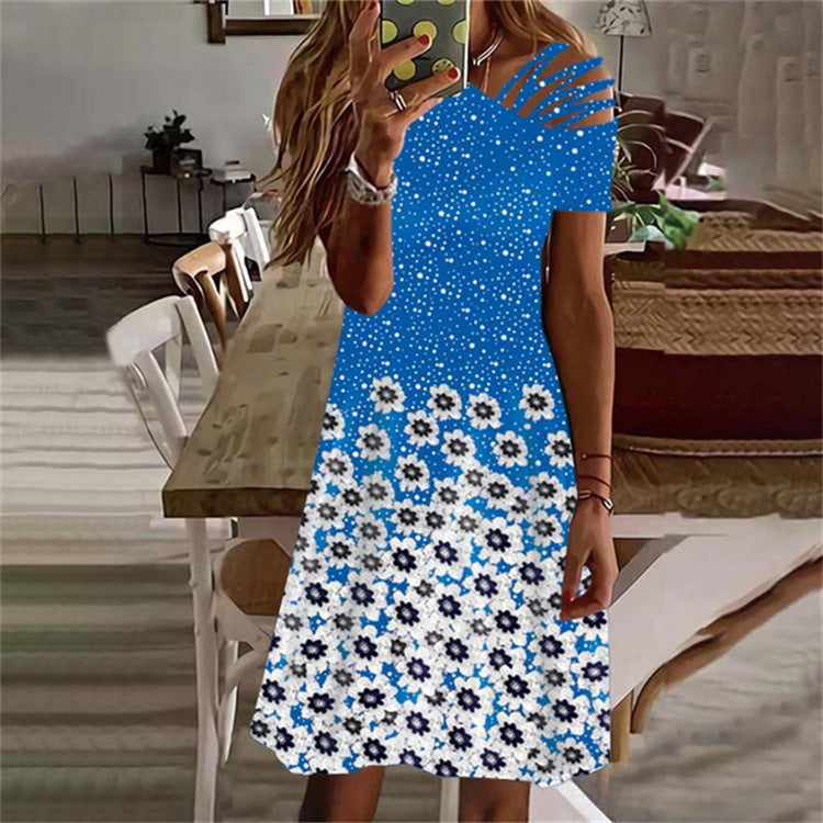 Dame Floral Print Høj-Lav Kjole Stilla
