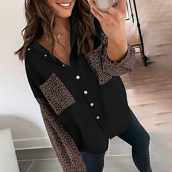 Dame Oversized Skjorte med Leopardmønster og Trykknapper Stilla