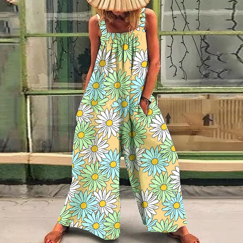 Dame Størrelse Jumpsuit med Blomster Mønster og Praktiske Lommer Skovae