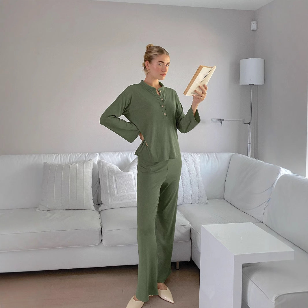 Dame pyjamasæt i blød jersey med knaplukning og lange ærmer Stilla