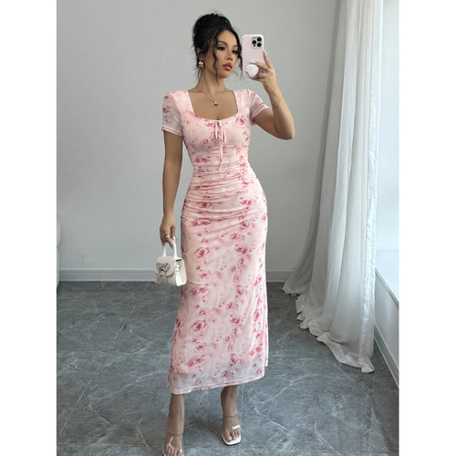 Dame maxikjole med ruffles detaljer og blomstret design Skovae