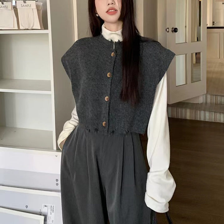 Kvinder cropped cardigan med splitkant og detaljer med træknapper Stilla