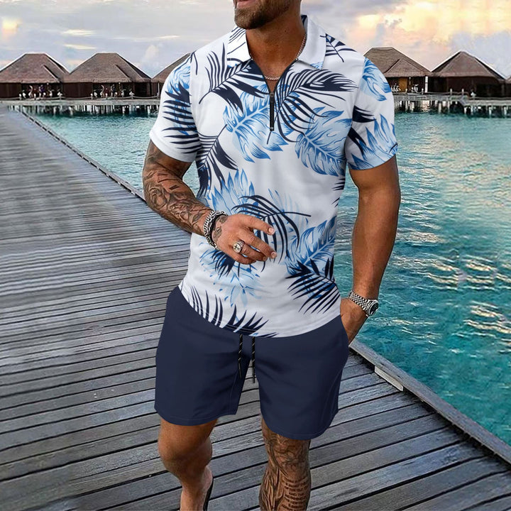 Herrer polo-shirt i tropisk design med lynlås Stilla