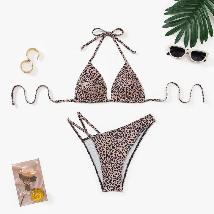 Dame triangel-bikini med justerbare stropper og moderne leopardmønster Skovae