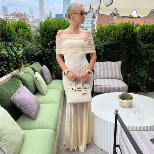 Dame Elegant Maxi-kjole med skulderfri design og rynker Skovae