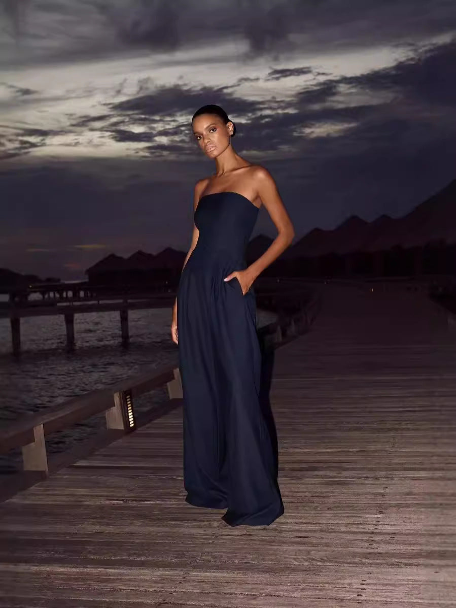 Dame elegant jumpsuit med smal overdel og bredt ben Stilla