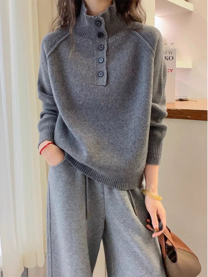 Kvinder Komfortabel Strikket Sweater med Knapliste Stilla