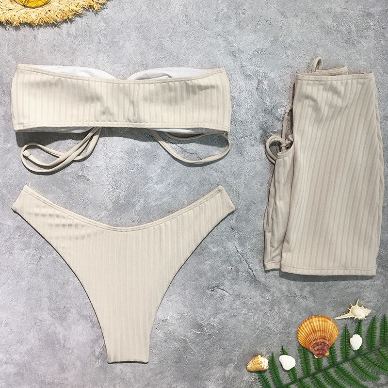 Damer Bandeau-bikini-sæt med smocket top og højt skåret nederdel Stilla