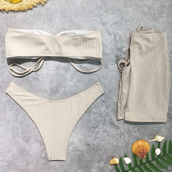 Damer Bandeau-bikini-sæt med smocket top og højt skåret nederdel Stilla