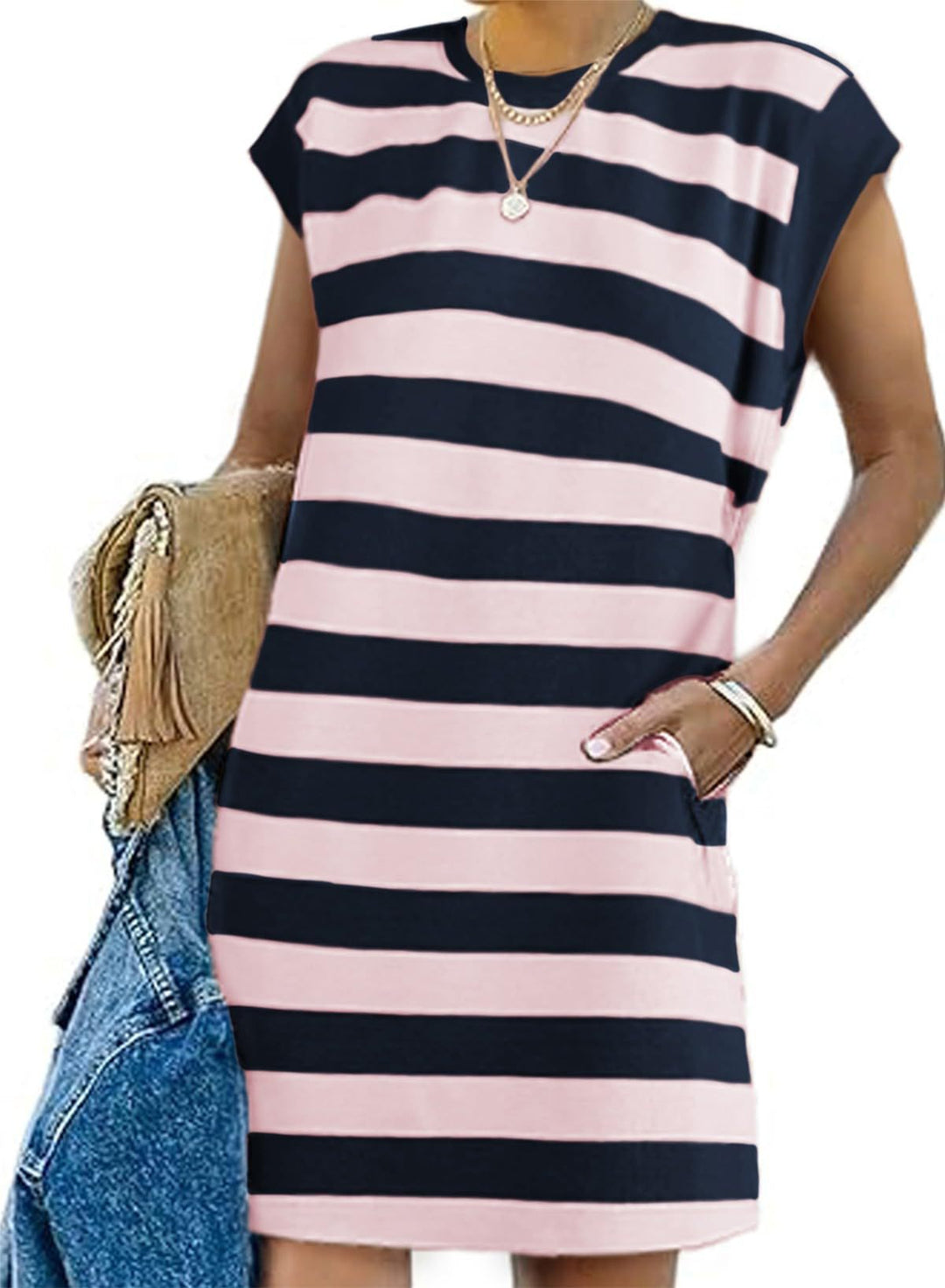 Dame Fritid Stribet T-Shirt Kjole Stilla