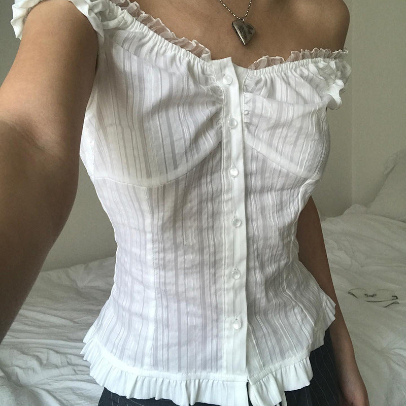 Dame Off-Shoulder Bluse med Rüschensaum Skovae