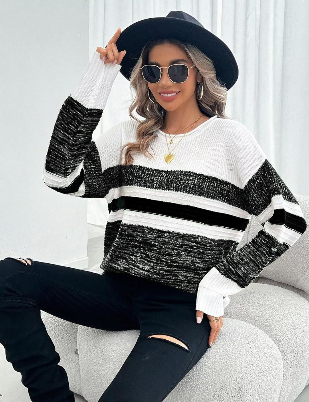 Kvindernes casual sweater med stribet design og løs pasform Stilla