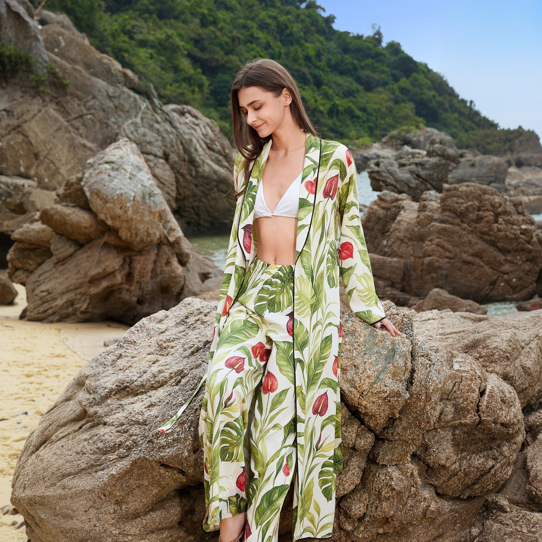 Damer luftig kimono med blomster mønstre Skovae