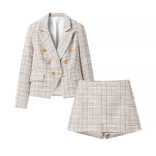 Dame Skræddersyet Dobbeltknap Blazer og Shorts Sæt Stilla