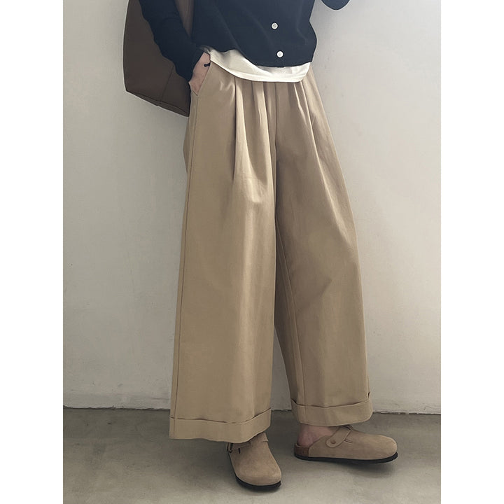 Dame bred Culotte-bukser med elastisk talje og indsyede folder Stilla