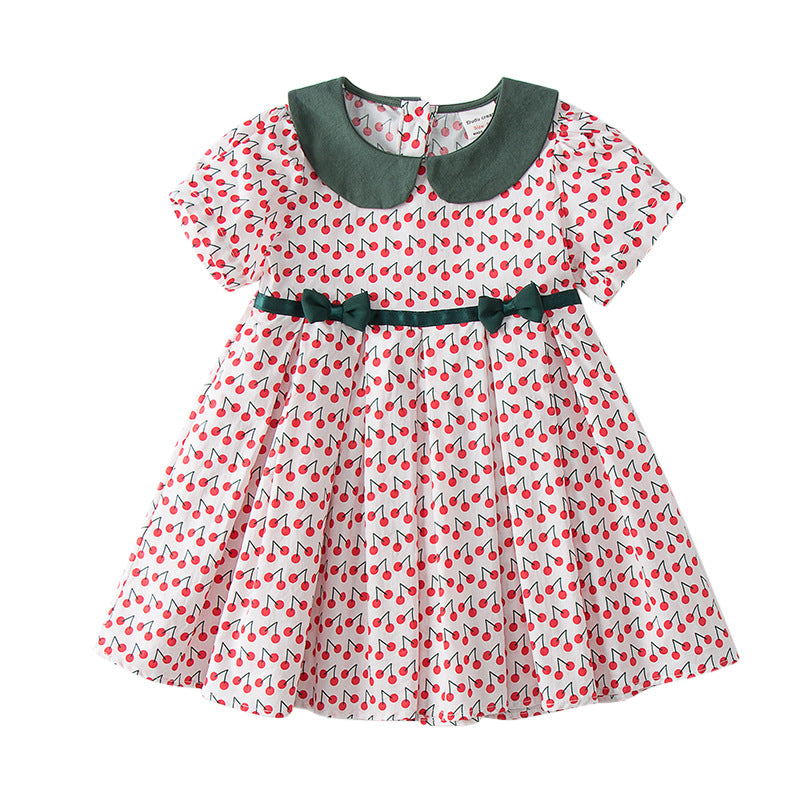 Pige Polka Dot A-formet kjole med Peter Pan krave Stilla