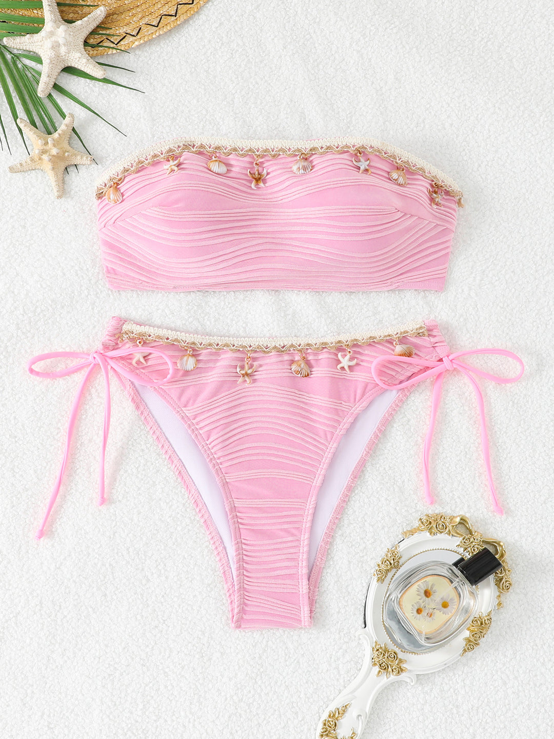 Dame bandeau-bikini med raffinerede muslingedetaljer Skovae