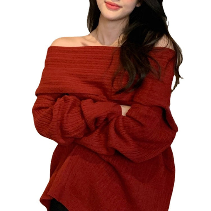 Kvinders off-shoulder sweater lavet af struktureret strikmateriale Stilla