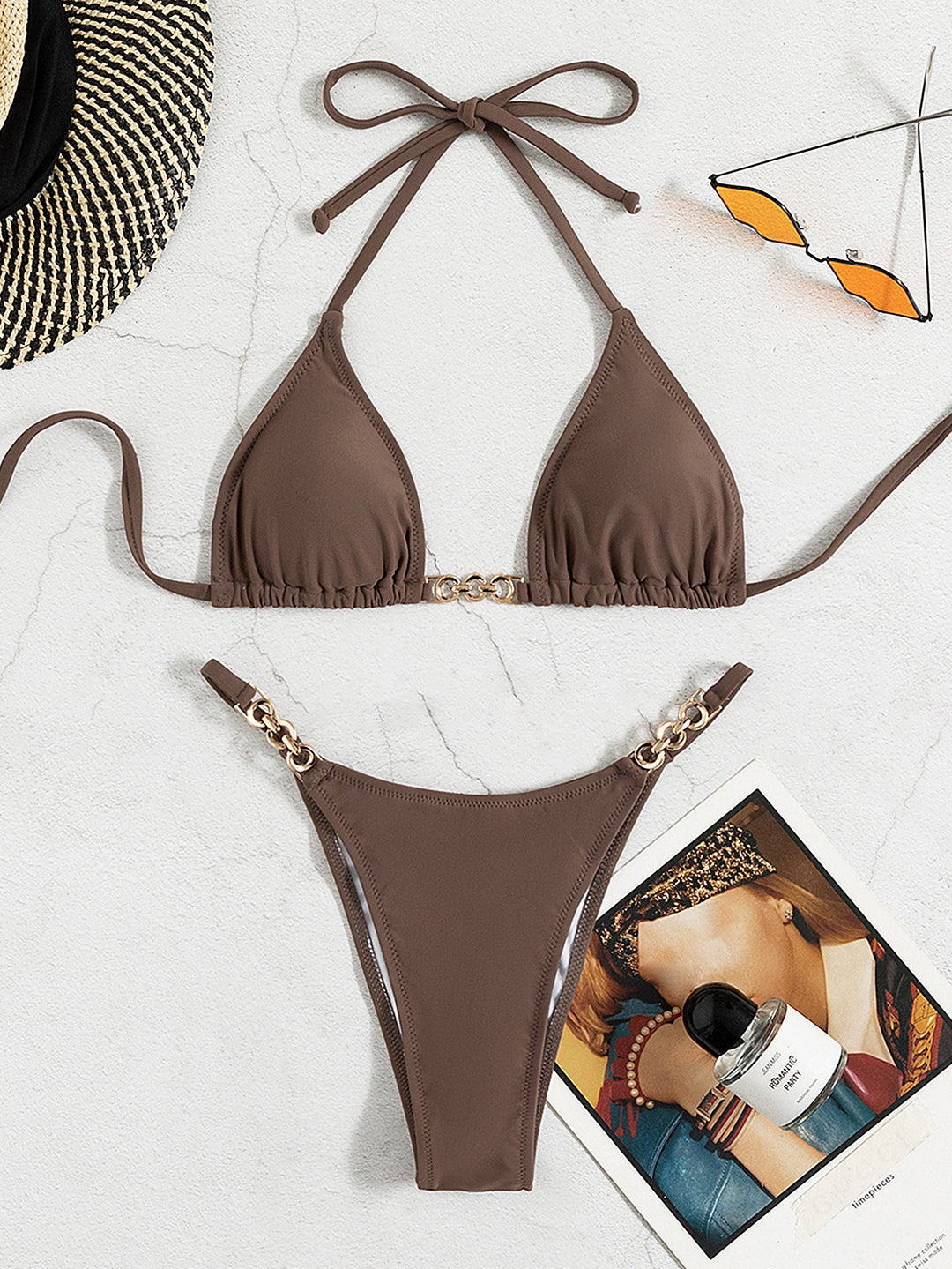 Dame Triangel-Bikini med gyldne detaljer Stilla