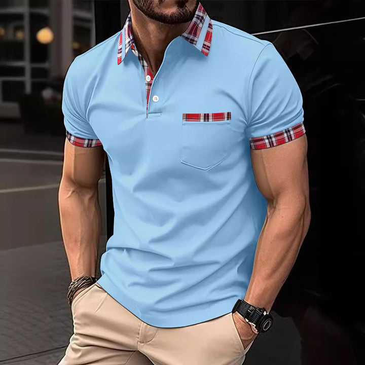 Herre poloshirt med moderne ternet design og brystlomme Stilla