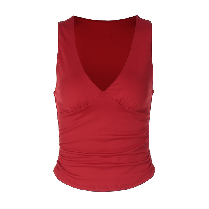 Dame Figurtilpasset Crop-Top med raffinerede flæsedetaljer og V-udskæring Stilla