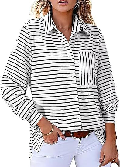 Dame stribet Overshirt med praktisk brystlomme og afslappet snit Stilla