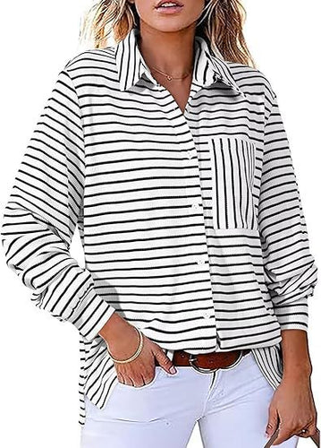 Dame stribet Overshirt med praktisk brystlomme og afslappet snit Stilla