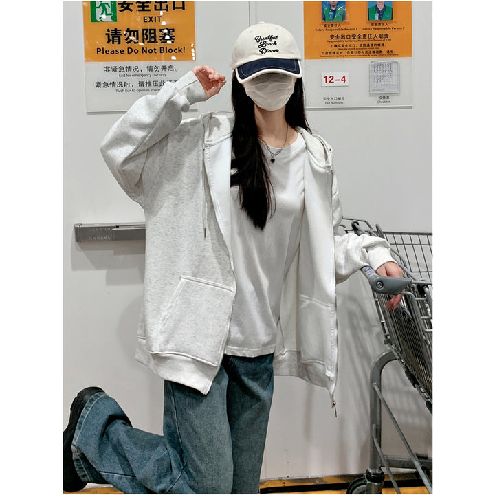Femme Oversized Zip-Up Hoodie med Kængurulommer Stilla