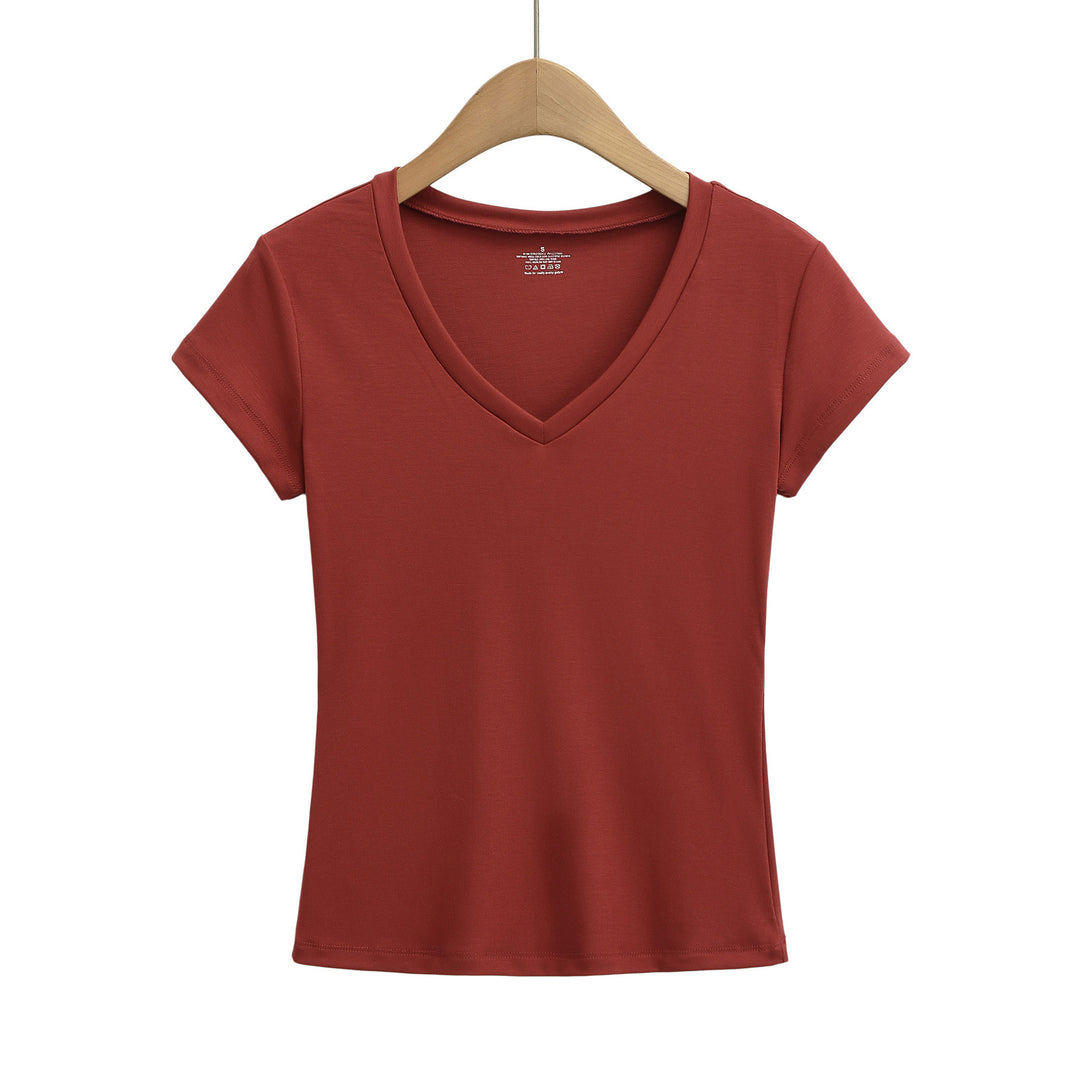 Dame V-hals T-shirt lavet af åndbart strækstof Stilla