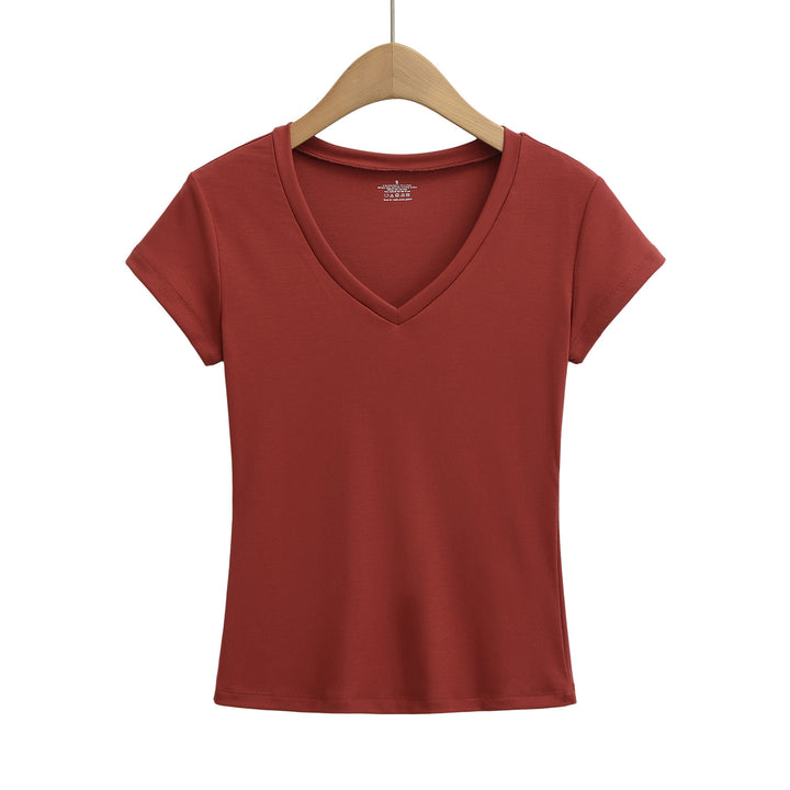 Dame V-hals T-shirt lavet af åndbart strækstof Stilla