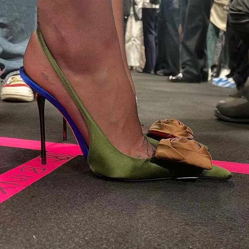 Dame højhælede slingback-pumps med dekorativ blomsteraccent Stilla
