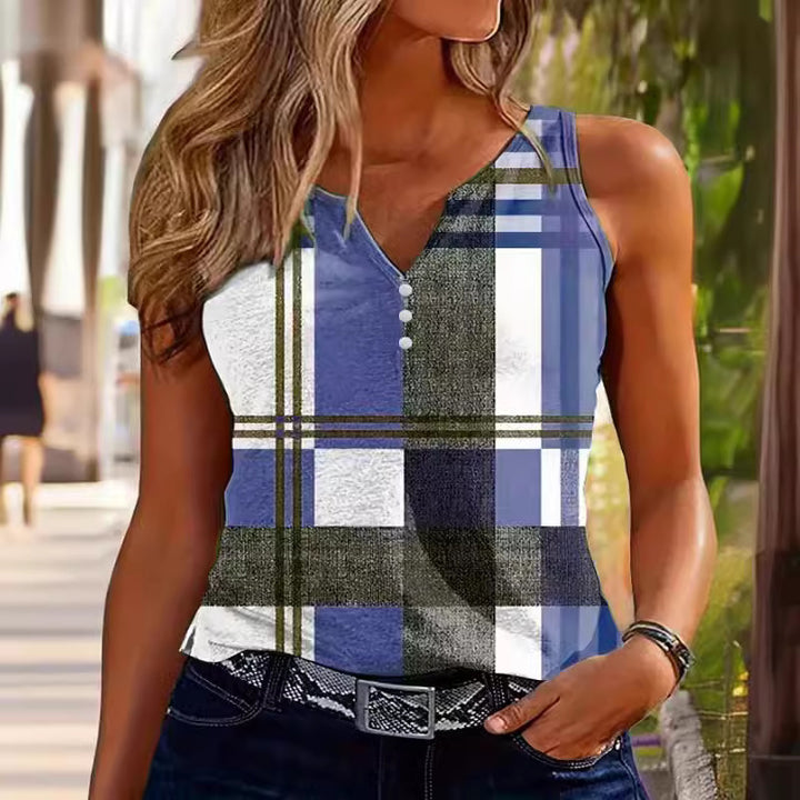 Dame Stiligternet Ruteret Button-Up Tanktop Stilla