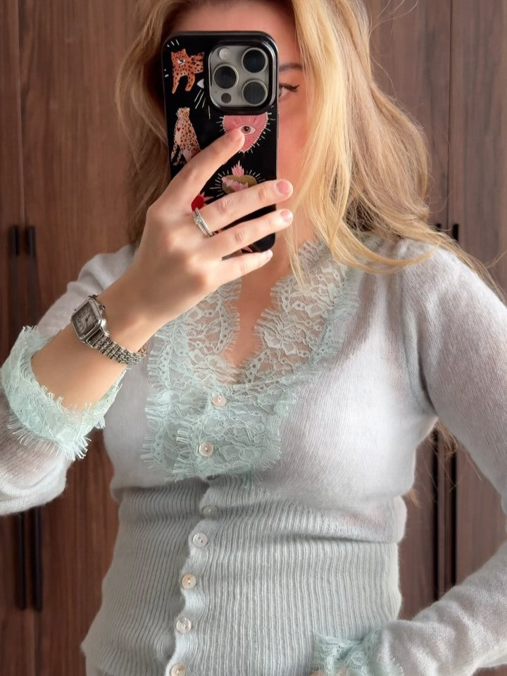 Kvindernes cardigan med delikate blonde detaljer Stilla