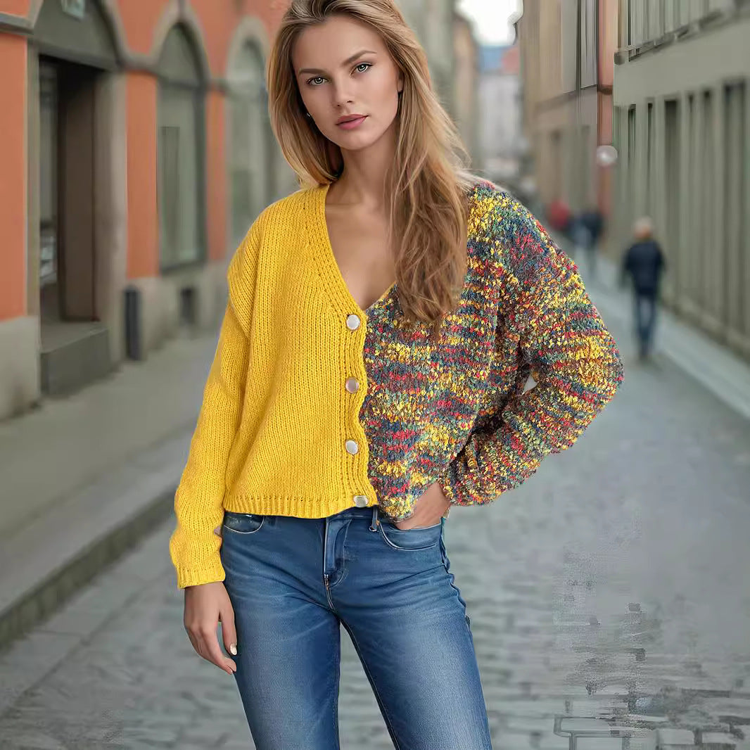 Damer stilfuld cardigan med lange puffærmer og farverige accenter Stilla