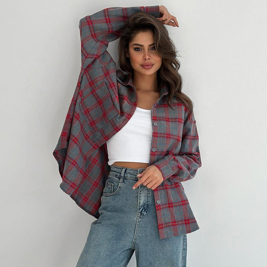Dame Tjekket Flannel Skjorte med afslappet snit og casual oversized design Stilla