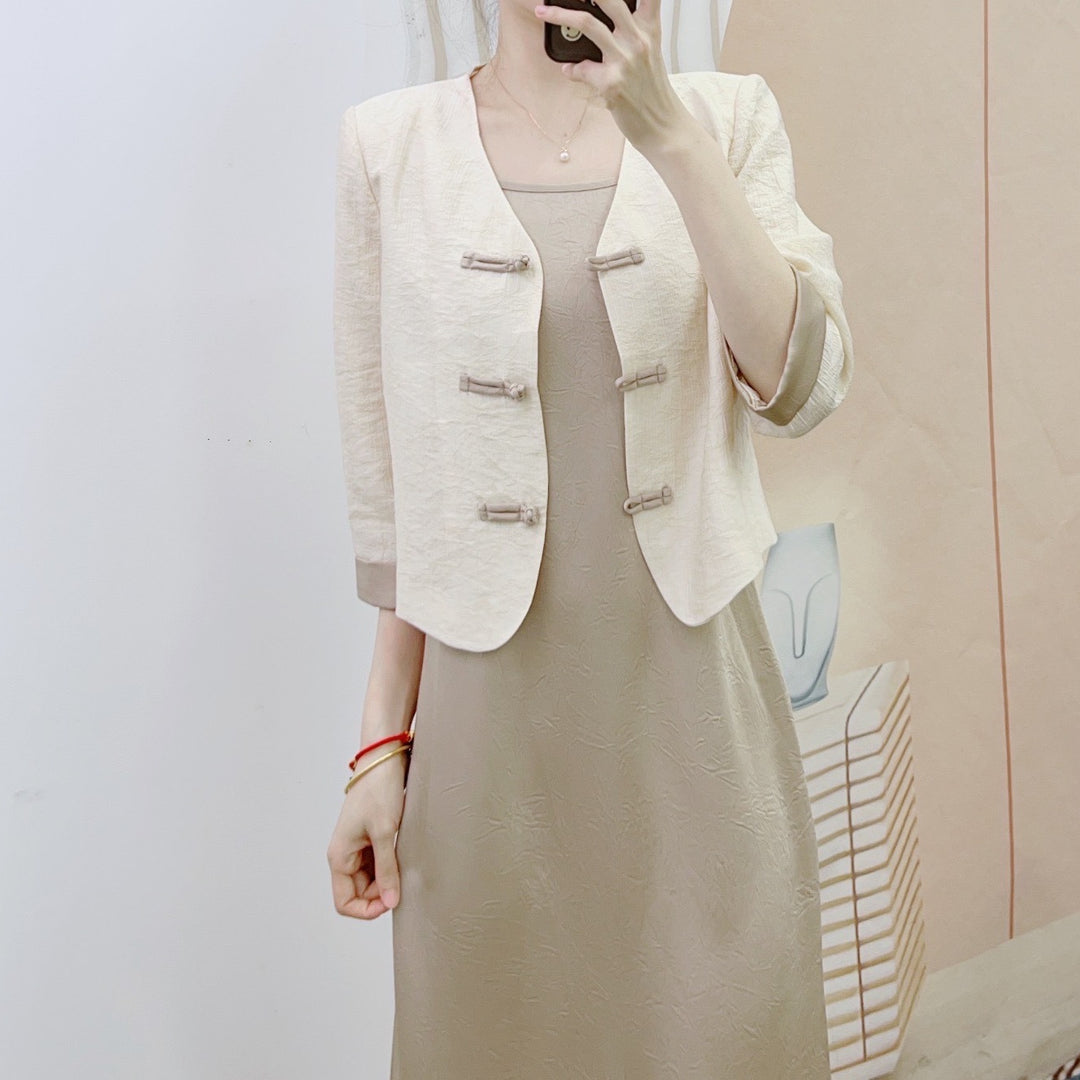 Dame Elegant Kort Blazer med nostalgiske Knapdetaljer Stilla