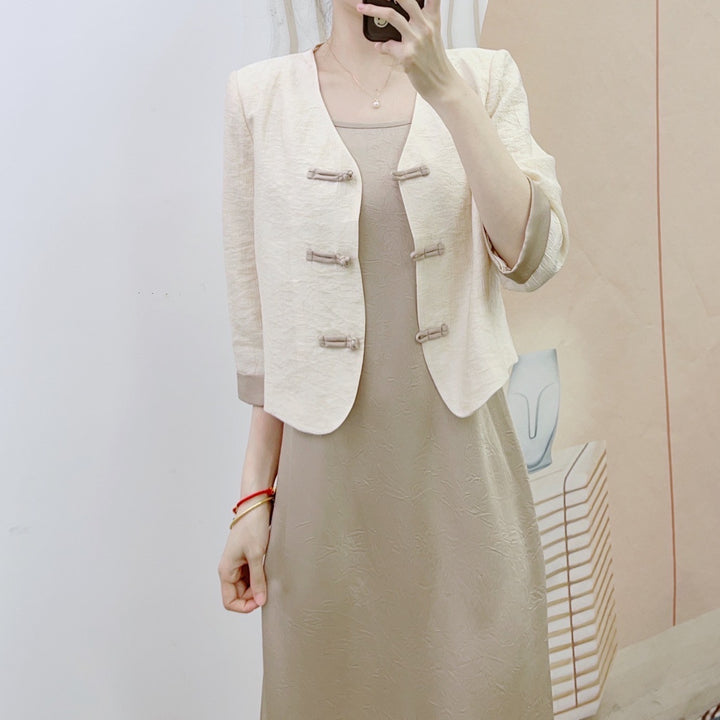 Dame Elegant Kort Blazer med nostalgiske Knapdetaljer Stilla