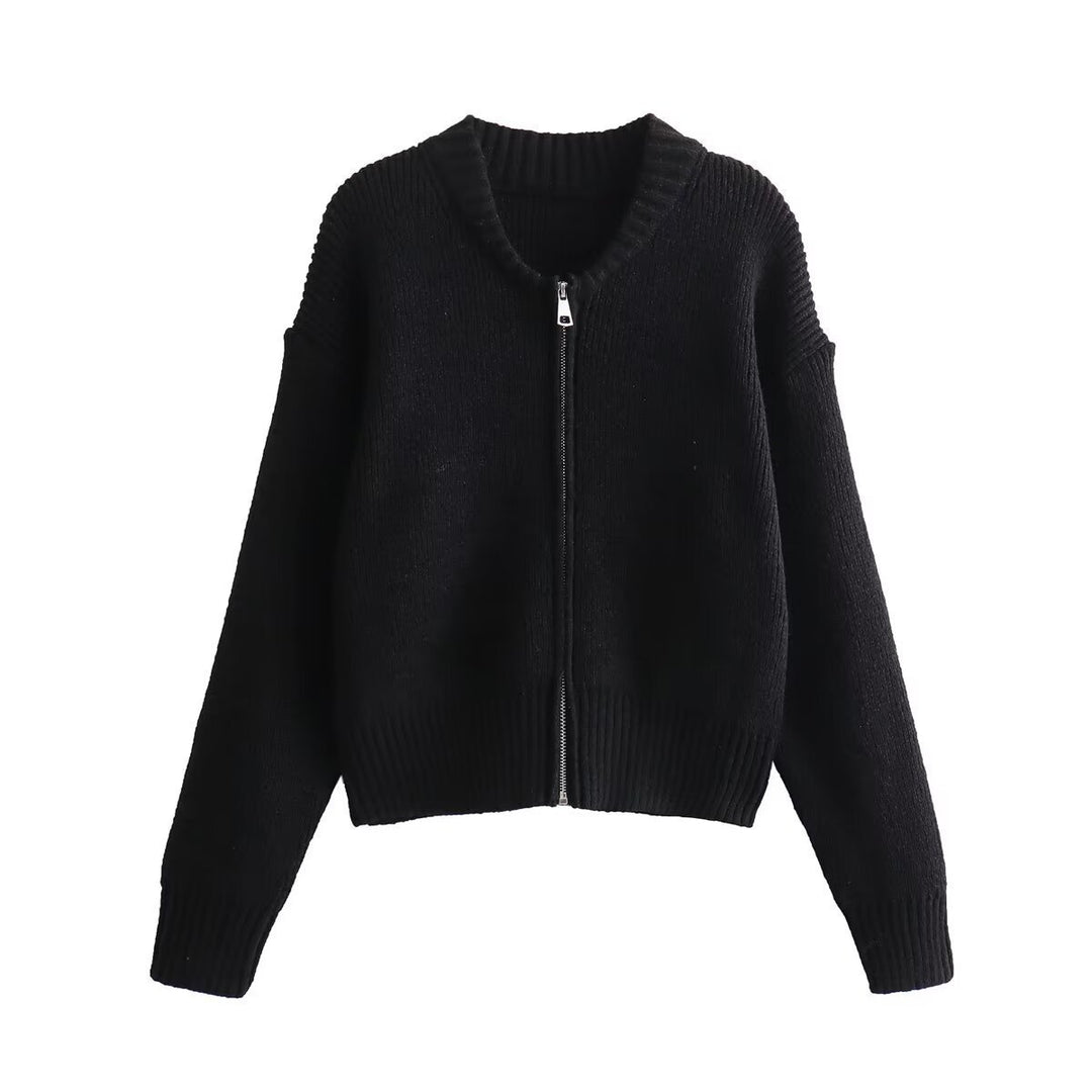 Kvindernes moderne cardigan med voluminøse ærmer og lynlås Stilla