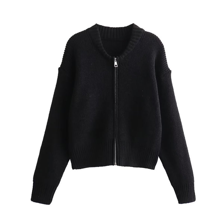 Kvindernes moderne cardigan med voluminøse ærmer og lynlås Stilla