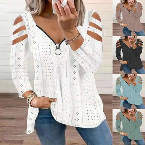 Dame longsleeve bluse med cut-outs og lynlås Stilla