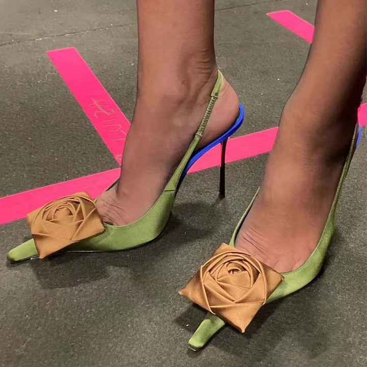 Dame højhælede slingback-pumps med dekorativ blomsteraccent Stilla